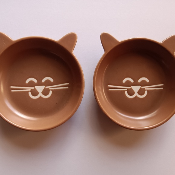 Lot 2 Whisker City Cat Saucer Cat Bowl Cat Face Kitty Face Terracotta Ceramic - Picture 1 of 6